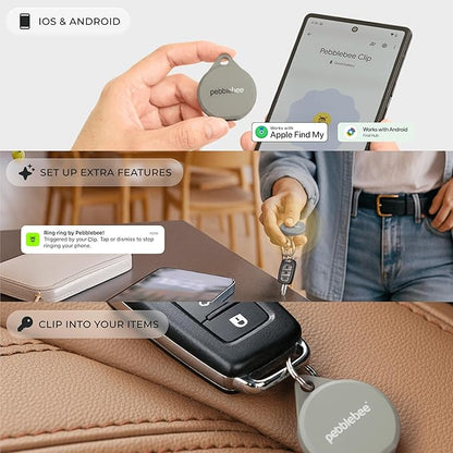 Pebblebee Clip 5 | Rechargeable Bluetooth Tracker Tag for Keys | Alternative to Air Tag & Android Trackers | 130 dB Siren, Bright LED Strobe, 12-Month Battery, Alert Safety Mode | Emerald Storm