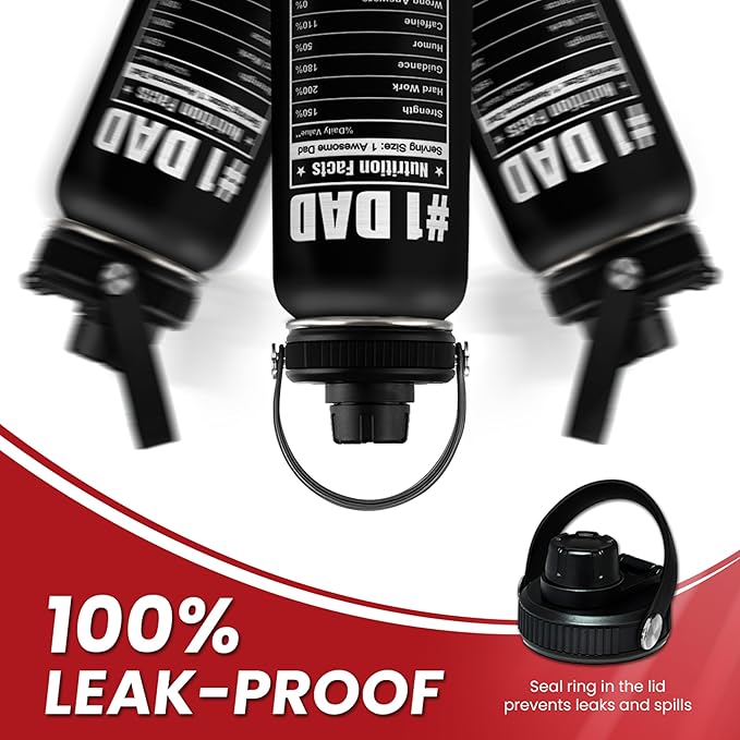 Best Dad Ever Water Bottle 32oz - Dad Bottle Stainless Steel Insulated Sports Bottles with Lid, Gifts for Father from Daughter Son, Dad Gifts for Birthday Christmas Fathers Day