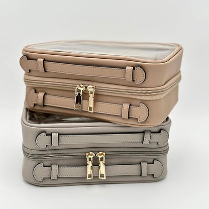 JAZD Clear Makeup Bag Toiletry Bag for Women Cosmetic Case Large Capacity Travel Make Up Bag Organizer Transparent Storage Compartment TSA Approved