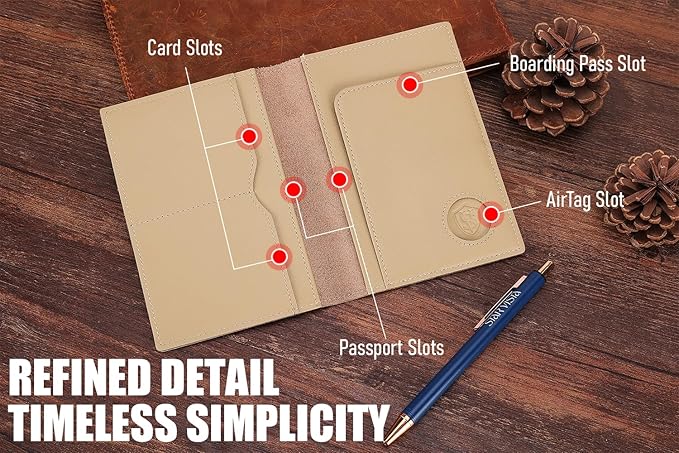 STAR VISTA Albatross Leather Travel Passport Holder, Minimalist Design, Calfskin Leather Case for Women and Men - Slim Passport Wallet, Bifold, RFID Blocking, with AirTag Holder, Ivory