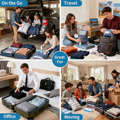 Vacuum Seal Bags for Clothing Travel with pump,15 Pack Compression Packing Cubes for clothes,Space Saver for Luggage & Travel Essentials,Carry-on Suitcase,Leak-Proof