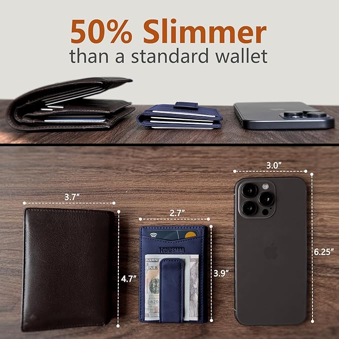 Magnetic Closure Slim Wallet with Money Clip Gift Boxed,Genuine Leather Front Pocket Wallet for Men, 3.9"x 2.11", RFID Blocking