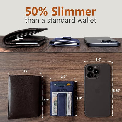 Magnetic Closure Slim Wallet with Money Clip Gift Boxed,Genuine Leather Front Pocket Wallet for Men, 3.9"x 2.11", RFID Blocking