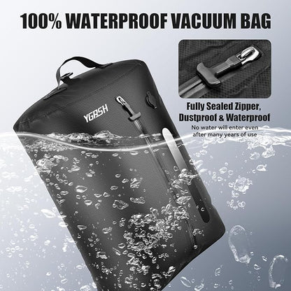 36L Vacuum Bags for Travel, Waterproof Compression Bags with Wireless Lockable Pump, Reusable Vacuum Packing Cubes Compatible with Suitcase, Luggage, Backpack (1PC + Pump + Shoulder Strap)
