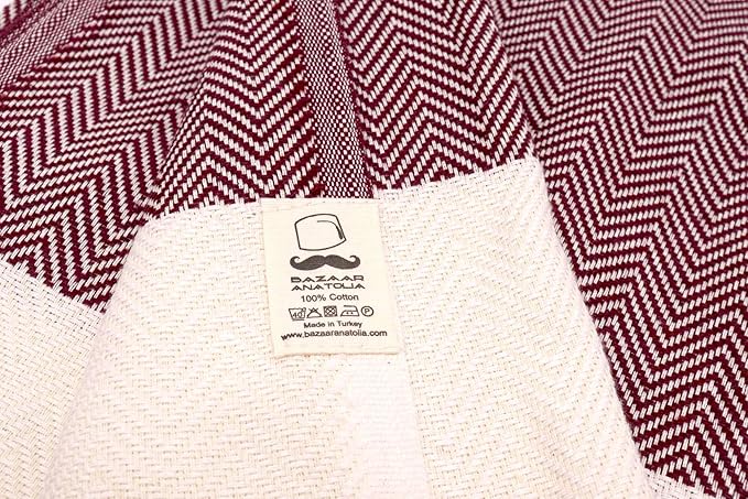 Bazaar Anatolia Turkish Beach Towel 100% Cotton Bath Towels 71x39 Quick Dry Sand Free Lightweight Large Oversized Herringbone Maroon