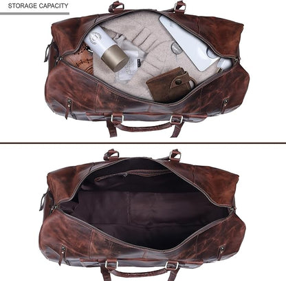 28" Large leather Travel Bag Duffel bag Gym sports flight cabin bag Leather Holdall Overnight Weekend Large luggage bag (28 inch)