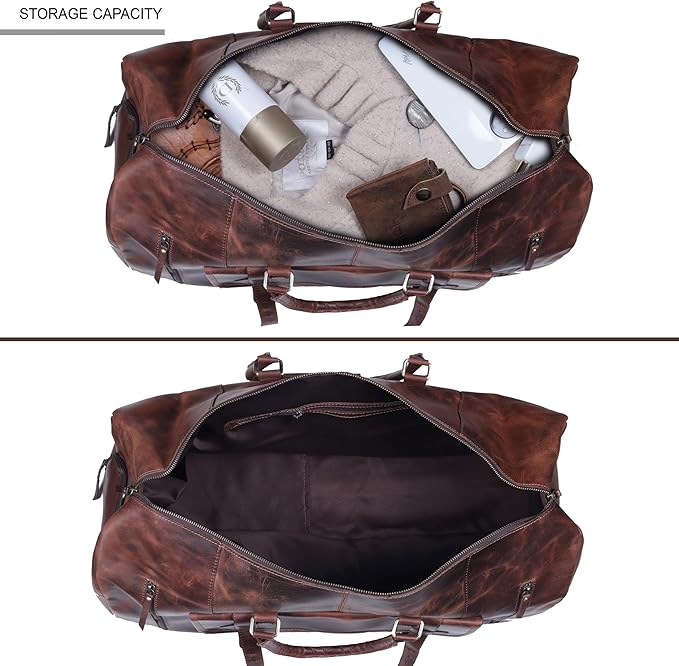 20 Inch Leather Duffel Bags for Men and Women Full Grain Leather Travel Overnight Weekend Bag Sports Gym Duffel for Men