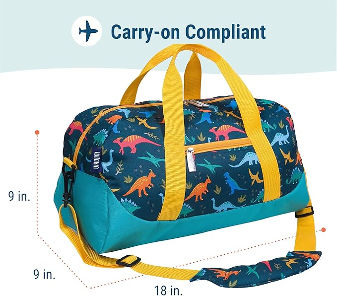 Wildkin Kids Overnighter Duffel Bag – Carry-On Size, Ideal for School & Sleepovers – Jurassic Dinosaurs