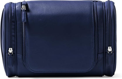 Leatherology Navy Blue Hanging Toiletry Kit – Full Grain Leather Travel Organizer with Hanger and Multiple Storage Compartments