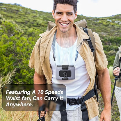 10000mAh Personal Waist Fan, USB Rechargeable Clip The Waist For Working,10 Speed & 40H Cooling and Heatstroke Prevention For Outdoor Travel Camping (K60-gray)