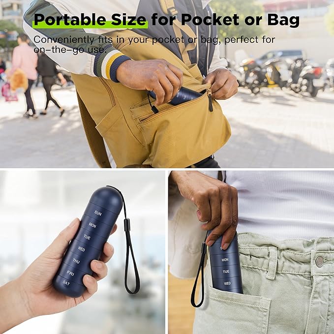 [2 Pack] Zannaki Metal Travel Pill Organizer, Portable Waterproof Weekly Pill Box, Large Aluminum Alloy Pill Case Container, BPA Free 7 Day Daily Medicine Organizer Holder for Vitamin, Supplement