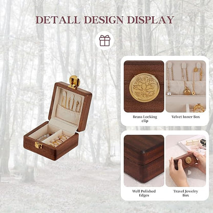 Travel Jewelry Case Wood Small Jewelry Box for Women Wood Jewelry Organizer Storage Holder For Earrings Rings Necklaces Velvet Wooden Jewelry Box With Lock
