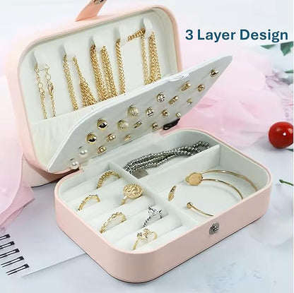 Personalized Jewelry Boxes For Women. PU Leather Travel Jewellery Box - Jewels Storage Box For Earring, Ring, Necklace. Bridesmaid Gifts. Jewelry Case, Birthday Gifts For Women (Pink With Name)