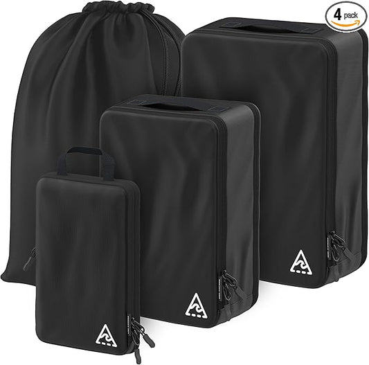 4-Piece Luxury Compression Packing Cubes & Bags for Travel – Maximize Space in Luggage with HybridMax Double-Capacity Design, 50 Luggage Tags, Patented Suitcase Organizer Bags, Lifetime Satisfaction