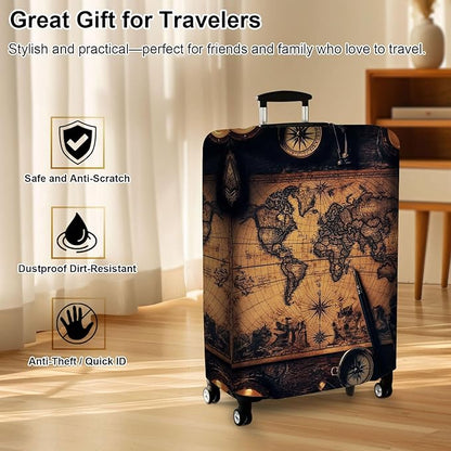 Luggage Cover Protector for 30-32 Inch Suitcases, TSA Approved Elastic Travel Suitcase Covers, Anti-Scratch Washable Luggage Sleeve for Carry On & Checked Bags, Old Map