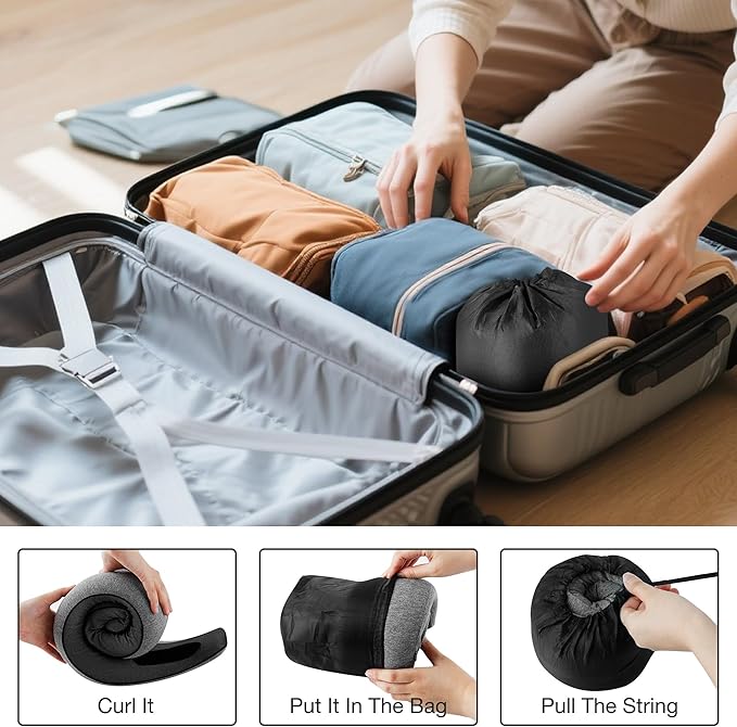 Travel Pillows for Airplanes, Neck Pillow for Traveling Using Memory Foam 360°Support Neck Comfort Relief Neck Pain Convenient Storage, Suitable for Airplanes, Office, Cars, Sleeping (Grey)