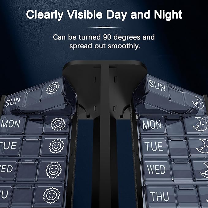 Pill Organizer 2 Times a Day, Am Pm Twice Daily Pill Case, Detachable Large Travel Pill Box 7 Day, Weekly Pill Container for Vitamin Medicine Supplement Fish Oil (Black)