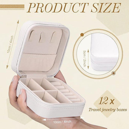 Yinkin 12 Pcs Mini Travel Jewelry Case Bridesmaid Proposal Gift Boxes, Small PU Leather Earring Organizer, Bulk Travel Accessories Portable Jewelry Holder(White)