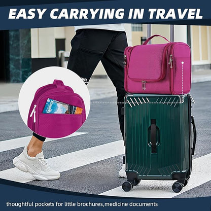 Buruis Large Capacity Waterproof Toiletry Bag for Women, Hanging Toiletry Organizer, 11"x 6.2"x 8.8", Fushcia