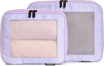 Aerotrunk Compression Packing Cubes for Travel - Luggage Organizer Bags - Double Zipper Packing Cubes for Suitcases (2-Pack, Purple)