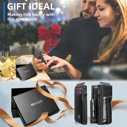 Men Wallet,with Money Clip Coins Pocket ID Window,Slim Front Pocket RFID Blocking Pop-up Card Holder 3.9"x 2.7", Gift Boxed