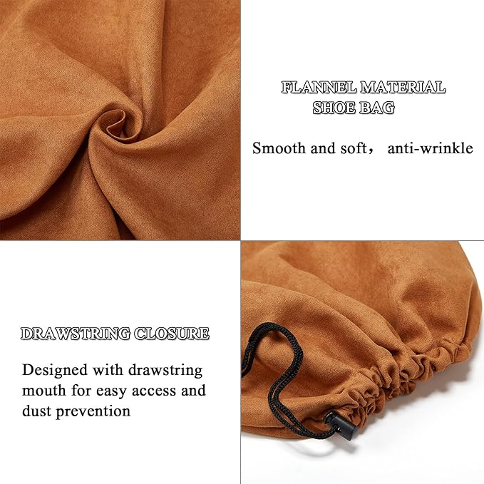 LAKE OF FIRE 4-Piece Travel Shoe Bags for Packing, 17.7" x 13.8" Dustproof Shoe Bags - Flannel Shoe Pouch with Drawstring Closure,Washable & Reusable(Brown)