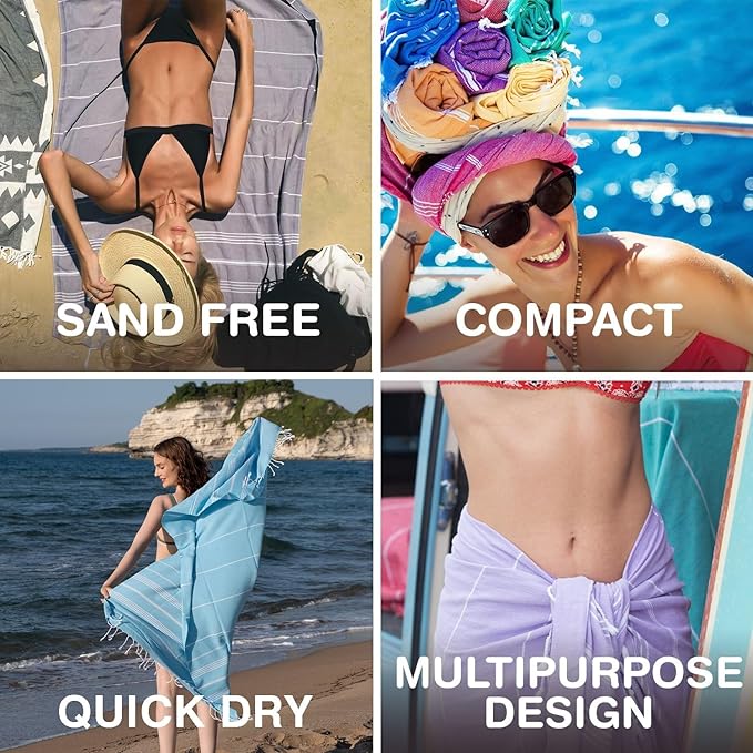 Turkish Beach Towels, Bulk Case of 12 | Oversized, Quick Dry, Sand Free | 100% Cotton, Large 38x71 Towels for Beach, Pool, Travel | Ultra-Soft, Compact, Absorbent | Turquoise