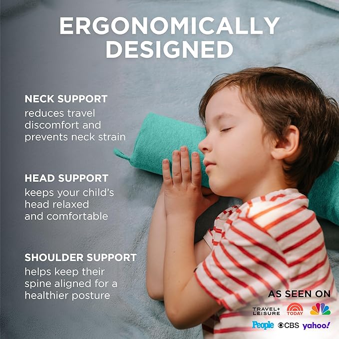 Dot&Dot Green Twist Memory Foam Kids Travel Pillow for Airplanes - Kids Neck Pillows for Sleeping - Airplane Pillow for Neck Support, Chin, Lumbar, Leg - Adjustable Toddler Neck Pillow