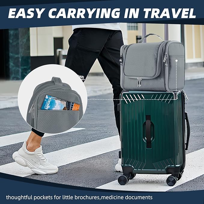 Buruis Large Toiletry Bag for Women and Men, Hanging Travel Bag for Makeup, Cosmetics, Shaving, Toiletries, Water-Resistant Dopp Kit for Gym, Camping, or Daily Use, Gray