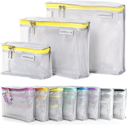 MUMI Travel Toiletry Bag Set of 3 – Clear TSA Approved Toiletry Bags for Women – Reusable Water-Resistant Makeup Organizer Pouches for Skincare, Cosmetics, Travel Accessories, Airport Packing - Yellow