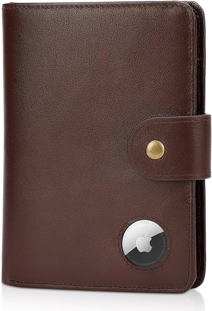 Polare Luxury RFID Blocking Leather Passport Holder Travel Wallet For Men and Women (Coffee with AirTag Slot(Snap Version))
