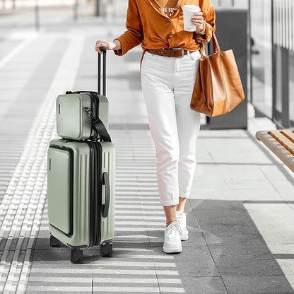 20 Inch Carry On Luggage 22x14x9 Airline Approved, Carry On Suitcase with Wheels, Hard-shell Carry-on Luggage, Durable Luggage Carry-On, Sage Green Small Suitcase with Cosmetic Case