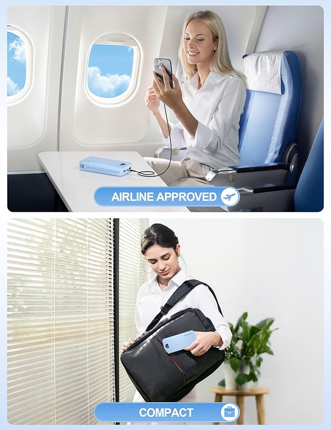 Portable Charger Power Bank, 20000mAh 22.5W USB C Fast Charging with Built-in Cables & Wall Plug, External Battery Pack with LED Display, Travel Essentials for iPhone, iPad, Samsung Blue