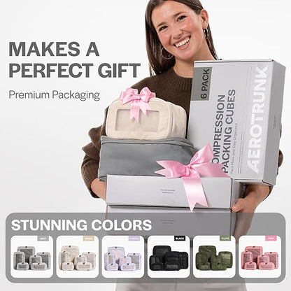 Aerotrunk Compression Packing Cubes for Travel - Luggage Organizer Bags - Double Zipper Packing Cubes for Suitcases (4-Pack, Mocha)