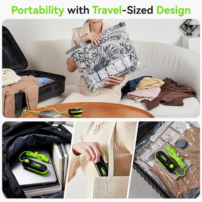 Vacuum Bags for Travel with USB and TYPE C Pump, 15 Pack Carry-on Size Compression Packing Bags for Luggage and Suitcase, Space Saver for Clothes and Clothing Travel（Green）