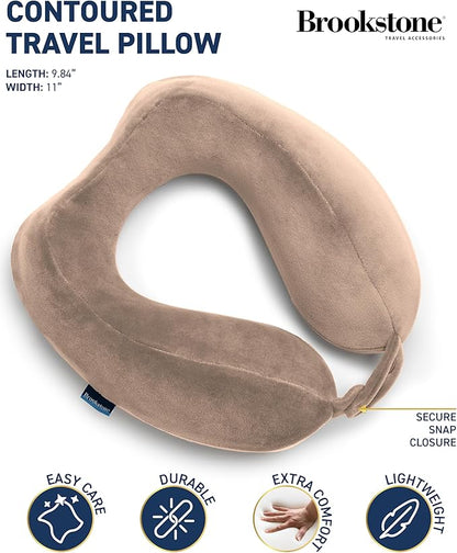 Brookstone Neck Travel Pillow - Lightweight Contoured Memory Foam Stuffable Travel Neck Pillow for Sleeping, Car, & Airplane, Size One Size, Soft Pink