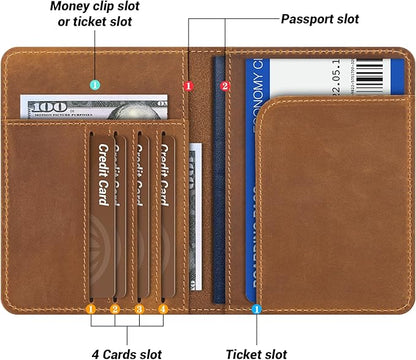 BIAOTIE Premium Leather Passport Holder Covers, Rfid Travel Wallet Passport Document Holder, Travel Essentials Wallet Cover Case for Men and Women (Light Brown)