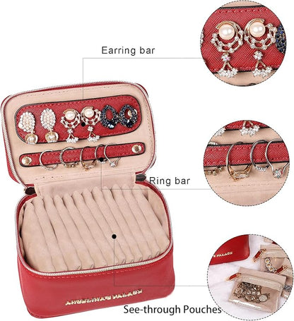 Angelina's Palace Jewelry Organizer Case Bridesmaid Gifts Travel Bag Vegan Leather Box for Necklace Earring Bracelet Ring(brandy)