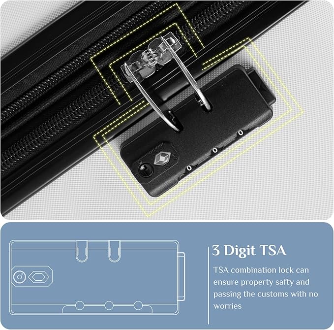 NEWBULIG Suitcases Spinner Wheels Lightweight Expandable Travel Hard Shell Luggage with TSA Lock, White, 3-PCS Set (21/25/29 Inch)