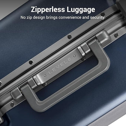 LEVEL8 Carry On Luggage Airline Approved Zipperless with Aluminum Frame, Hard Case Luggage with Spinner Wheels, Metal Travel Suitcase with Double Tsa Locks, 20 Inch, Blue