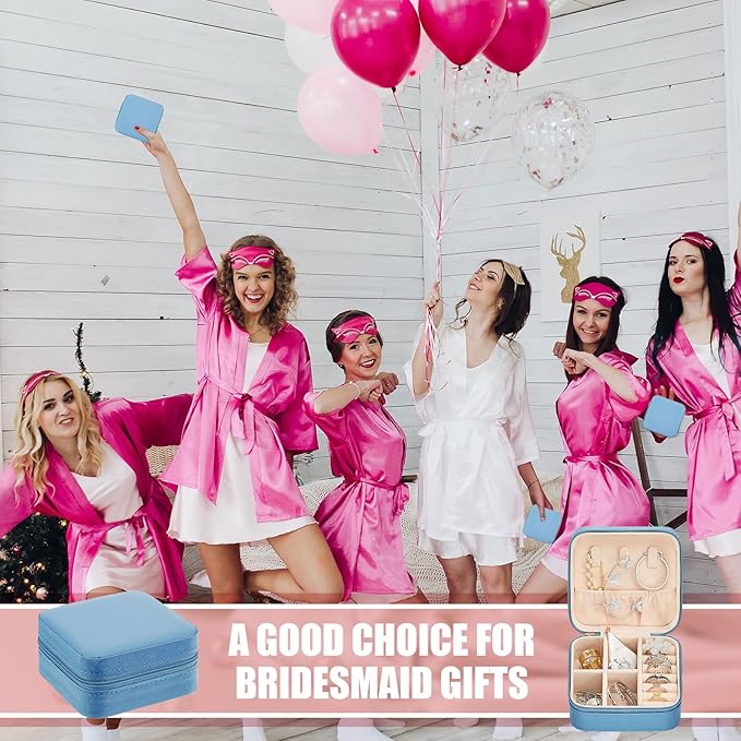 Taiyin 6 Pcs Travel Jewelry Case Organizer Bridesmaid Gift Boxes Mini Storage Organizer Box(Blue)