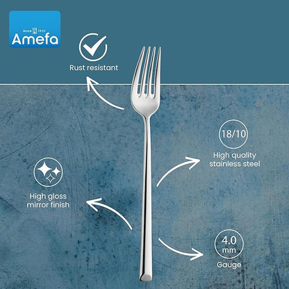 Amefa Metropole 45-Piece Flatware, Set for 8 – Stainless Steel Silverware, Polished Mirror Finish, Ergonomic Rust-Resistant Cutlery, Forks, Knives, Spoons, Salad Forks & Teaspoons for Dining & Parties
