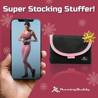 Running Buddy Fanny Pack for Women - Magnetic & Bounce-Free Belt Bag - Weather-Resistant Waist Pack - 5.9 x 4 in, Black/Pink