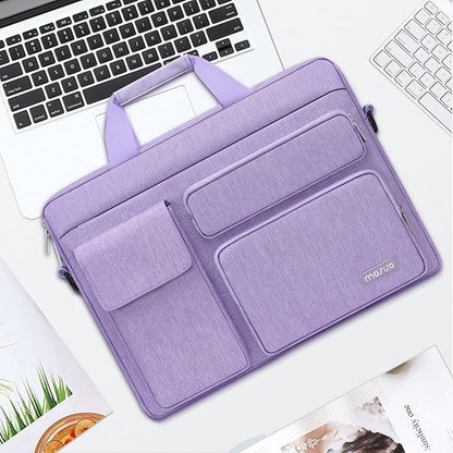 MOSISO Laptop Shoulder Bag 13.3 inch, 13-14 inch Computer Bag Compatible with MacBook Air/Pro 13 / Pro 14, HP Dell ASUS Lenovo with 2 Raised&1 Flapover&1 Horizontal Pocket&Handle&Belt, Purple