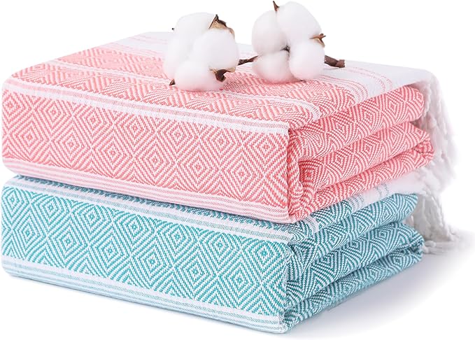 2 Packs Cotton Turkish Beach Towels Quick Dry Sand Free Oversized Bath Pool Swim Towel Large Extra Xl Big Blanket Adult Travel Essentials Cruise Accessories Must Haves Clearance Vacation Stuff