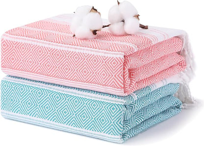 2 Packs Cotton Turkish Beach Towels Quick Dry Sand Free Oversized Bath Pool Swim Towel Large Extra Xl Big Blanket Adult Travel Essentials Cruise Accessories Must Haves Clearance Vacation Stuff