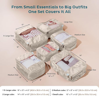 6-Pack Large Compression Packing Cubes for Travel - Lightweight Compression Packing Cube Set, Water-Resistant Luggage Organizer Bags & Suitcase Organizers, Travel Cubes for Carry-On, Checked Luggage