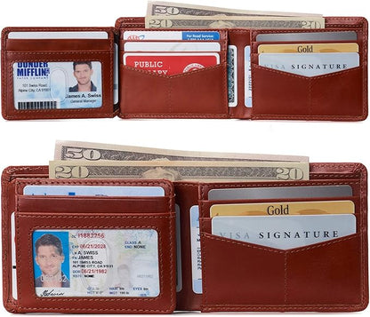 Alpine Swiss Mens Wallet for Men | RFID Protected Leather Mens Wallet | Spencer Bifold with Divided Bill Section | Gift Box | 2 ID Windows | 14 Card & Storage Pockets for Organization