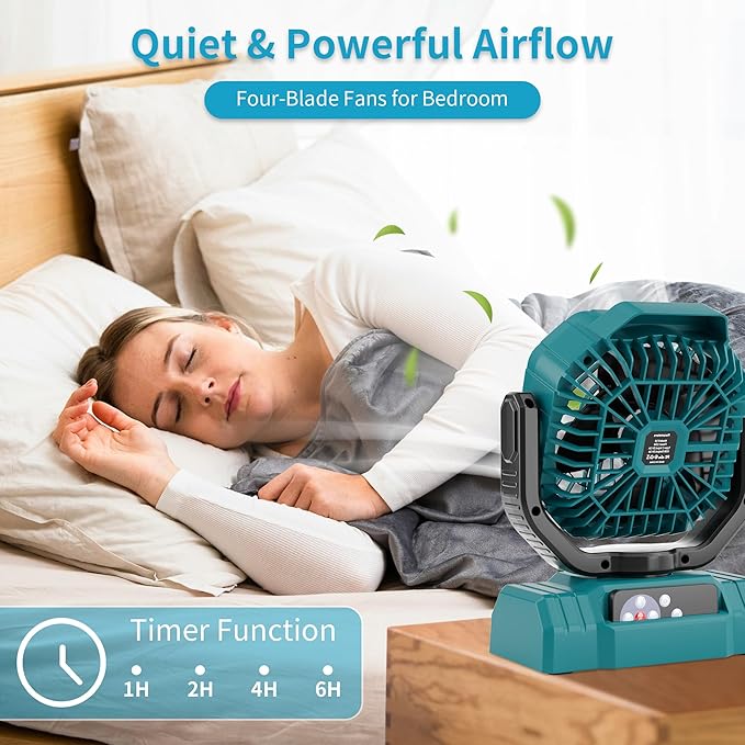 AVV 20000mAh High Speed Portable Camping Rechargeable Fan with Remote Control, Battery Powered with Auto Oscillating with Camping Essentials Accessories for Outdoor, Beach, Patio, Tent, Cyan