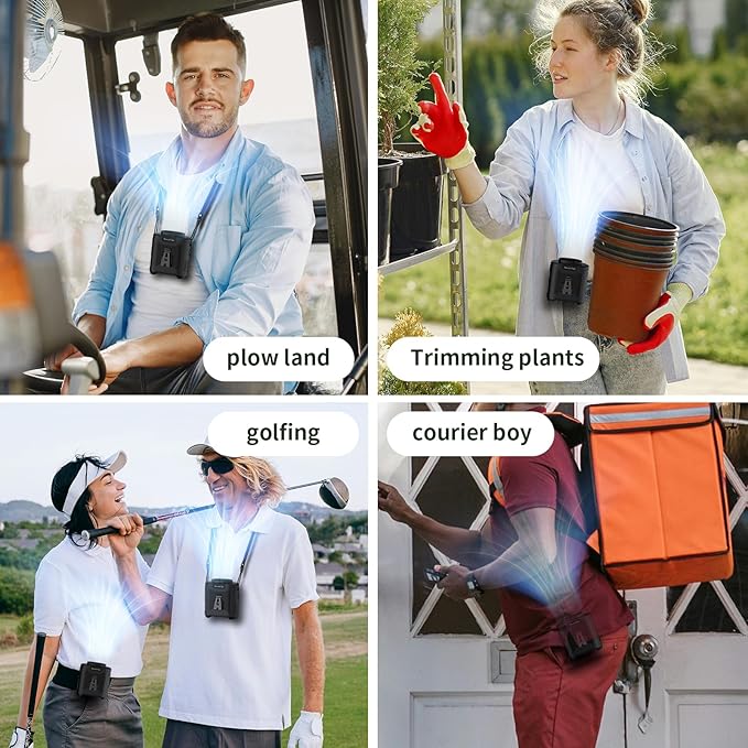 Socool 10000mAh Portable Waist Fan Clip on Wearable Belt Personal Fan Rechargeable Battery operated With 5 Speeds & Flashlight Neck Hands-Free 40H Cooling For Outdoor Camping Travel (Black)